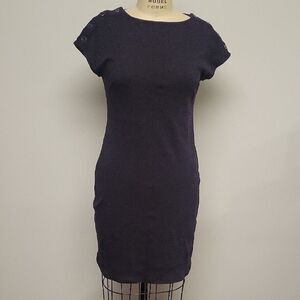 Talbots Black Button-Shoulder Mini Dress, 100% Cotton, Size S